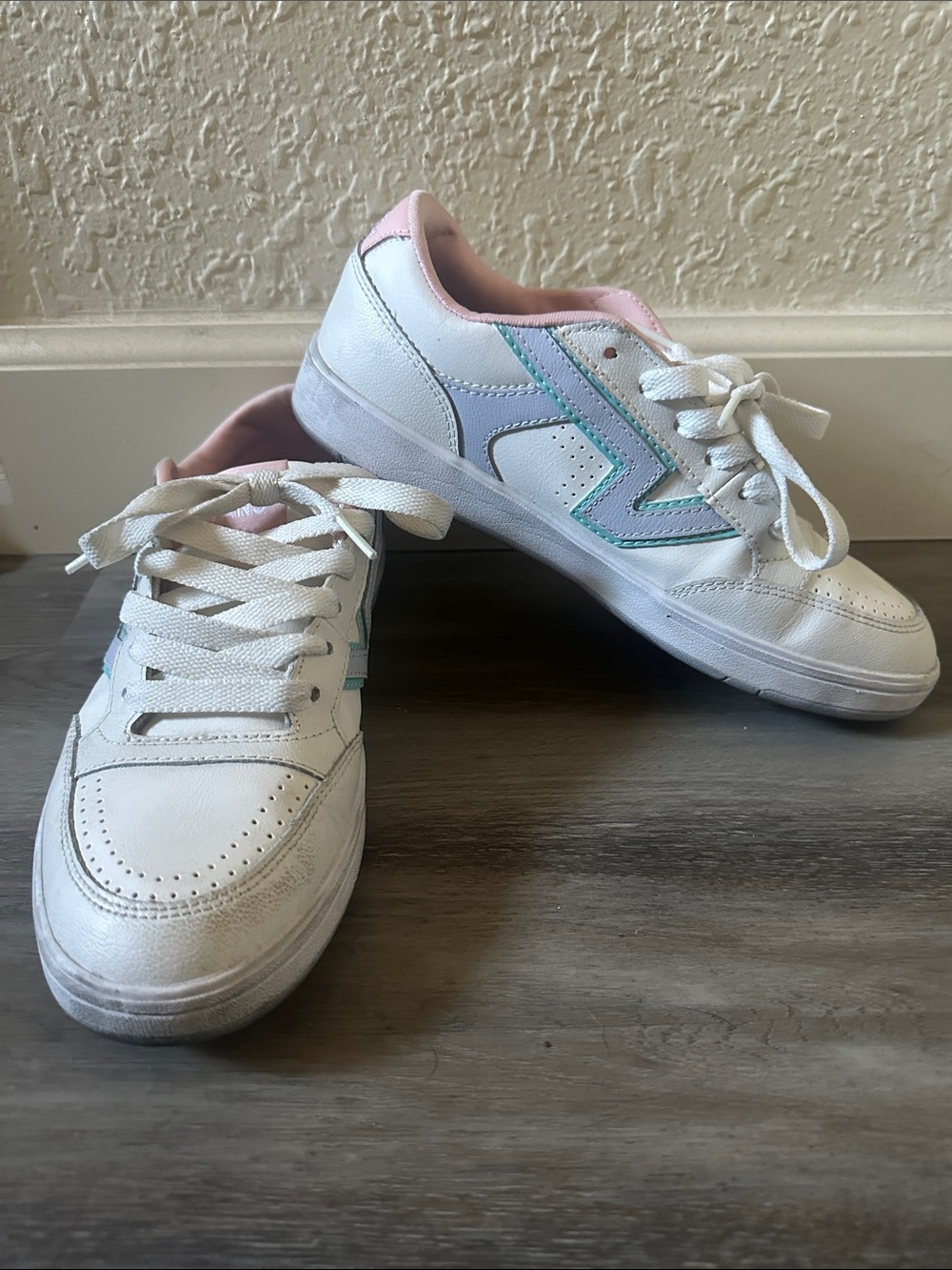 Vans White Sneakers with Mint and Pink Accents